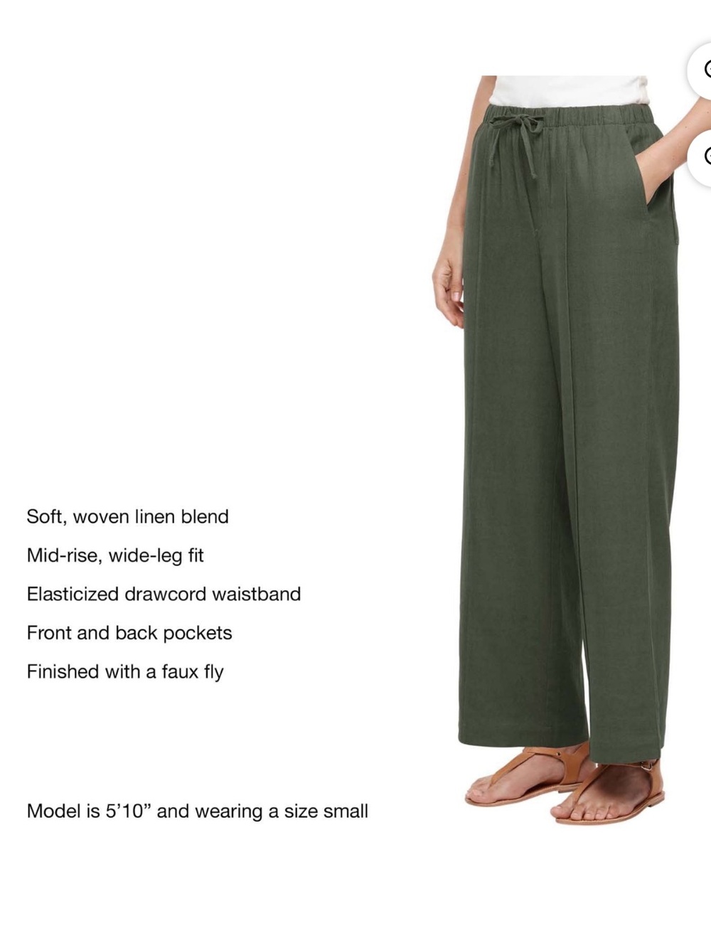 Wide-Leg Linen Blend Pants in Olive Green